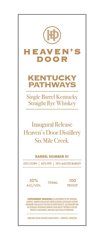 Heaven’s Door Kentucky Pathways Inaugural Release Single Barrel Kentucky Straight Rye Whiskey