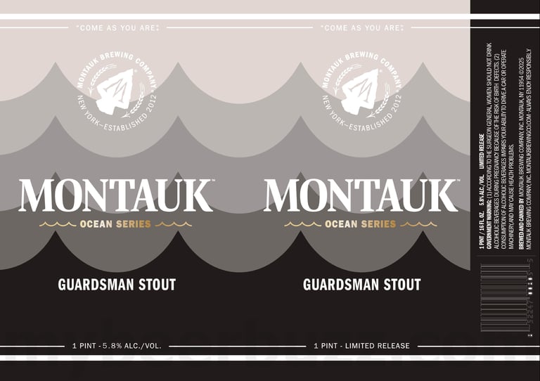 2025 Montauk Brewing Guardsman Stout 16oz Cans.