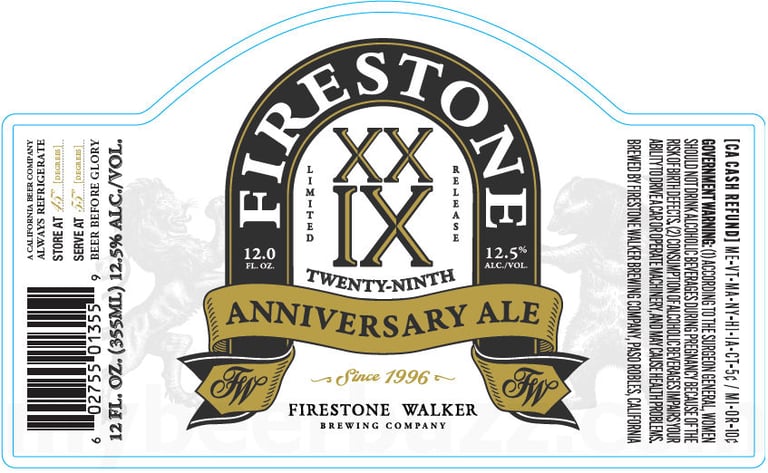 2025 Firestone Walker Twenty-Ninth Anniversary Ale 12oz Bottles