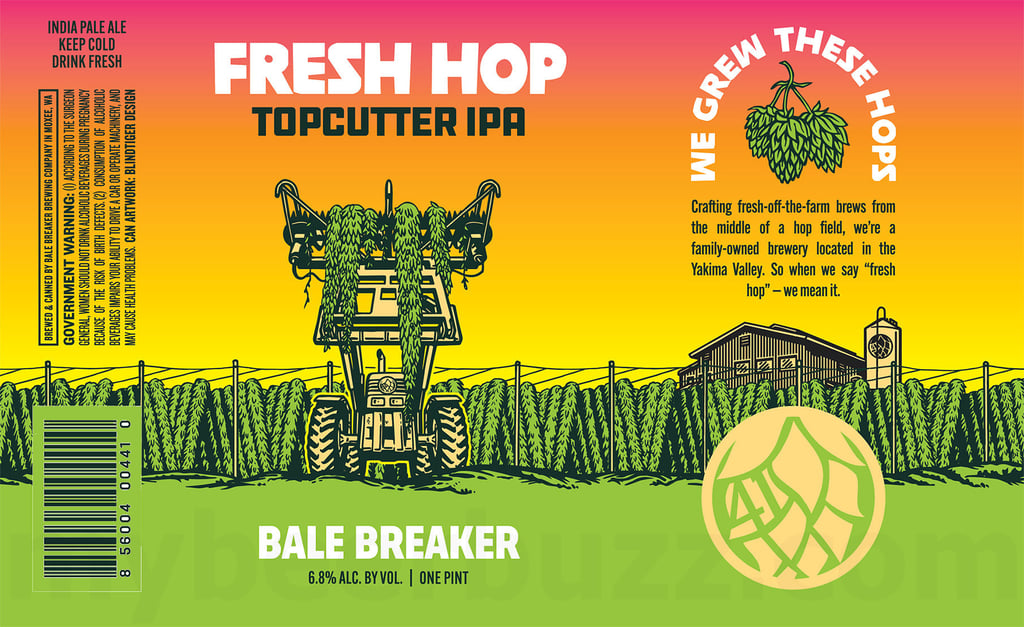 Bale Breaker Adding Fresh Hop Topcutter IPA Cans
