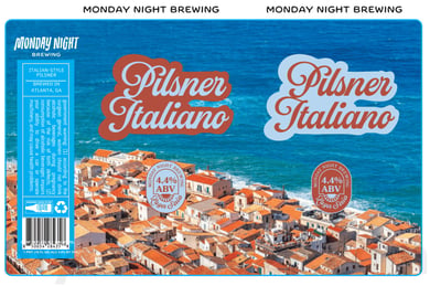 Monday Night Brewing Adding Pilsner Italiano, Many Leather-Bound Books, A Story About Everything, Welcome To The Machine, Glow Up & What’s The Difference Cans