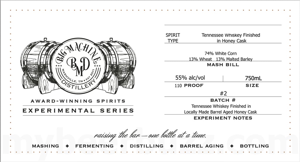 Big Machine Distillery Experimental Series Tennessee Whiskey Finished In Honey Cask