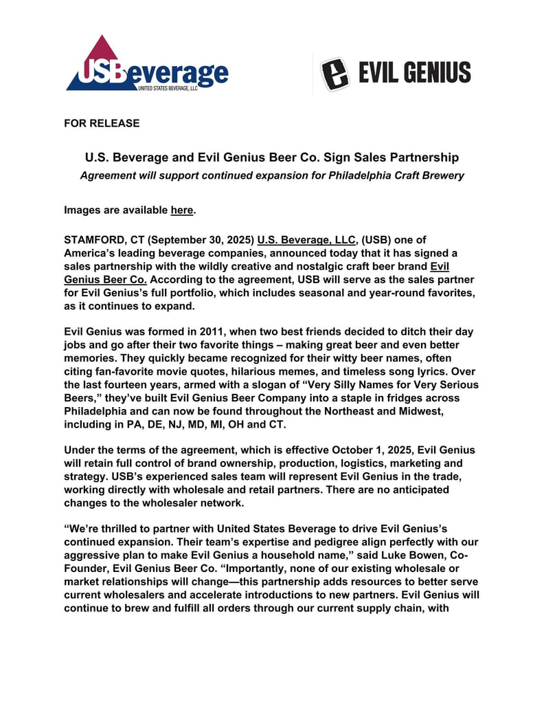 Evil Genius Signs Distribution Agreement With United States Beverage