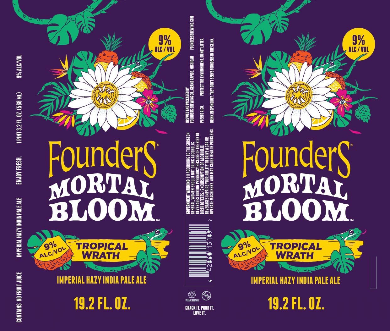 Founders Brewing Adding Mortal Bloom Citrus Bite Cold IPA & Mortal Bloom Tropical Wrath 8 2026 Founders Mortal Bloom Tropical Wrath 19.2-oz Cans