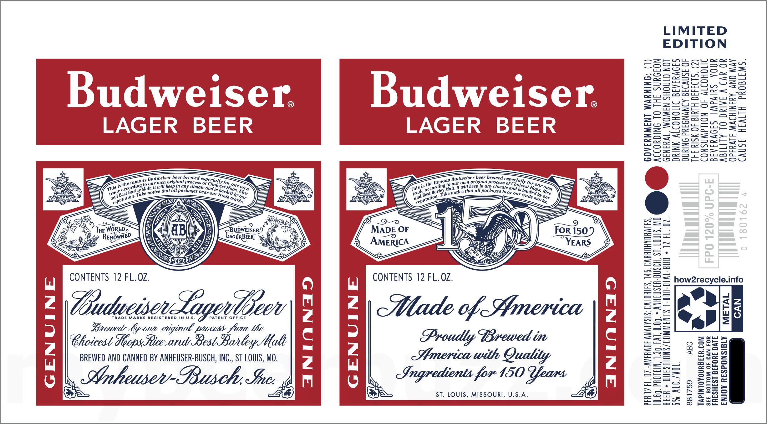 Budweiser Lager Beer 150th Anniversary 12-oz Cans
