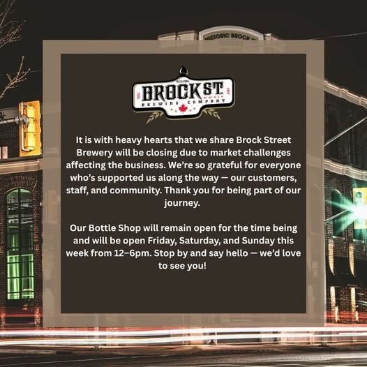 Brock Street Brewing Closure
