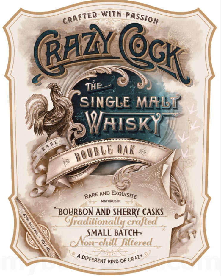 South Seas Distillery Crazy Cock–Rare The Peated One Double Oak Single Malt Whiskey Matured In Bourbon & Sherry Casks