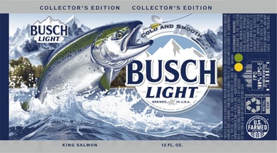 Busch Light Fishing Collector’s Edition Cans Returning With King Salmon, Redfish, Northern Pike & Largemouth Bass / Bass Pro Shop / Busch Light 20% More