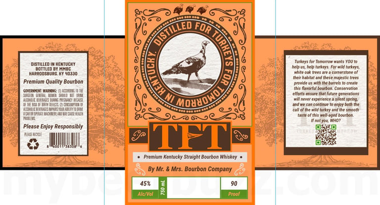 2025 Mr. & Mrs. Bourbon Company TFT Distilled For Turkeys For Tomorrow In Kentucky Straight Bourbon Whiskey 750ml Bottles