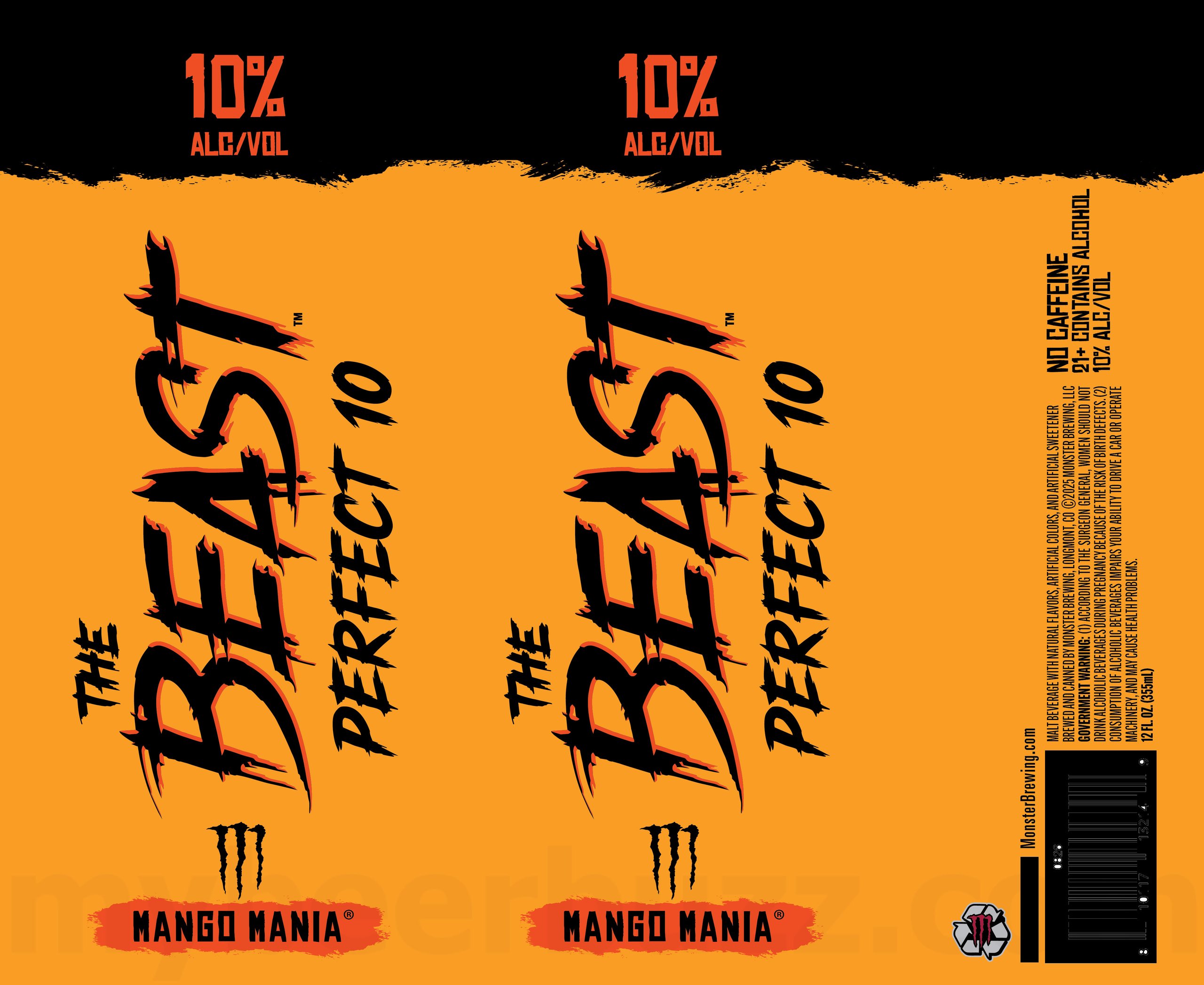 Monster Brewing Adding The Beast Perfect 10 Gnarly Grape, Mean Green, Scary Berries, Apple Attack, Mango Mania & Tiki Terror, Killer Sunrise, White Haze & Peach Perfect 16 2026 Monster Brewing The Beast Mango Mania 12-oz Cans