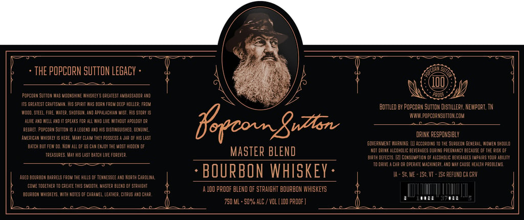 Smoky Valley Distillery Popcorn Sutton Master Blend Bourbon Whiskey