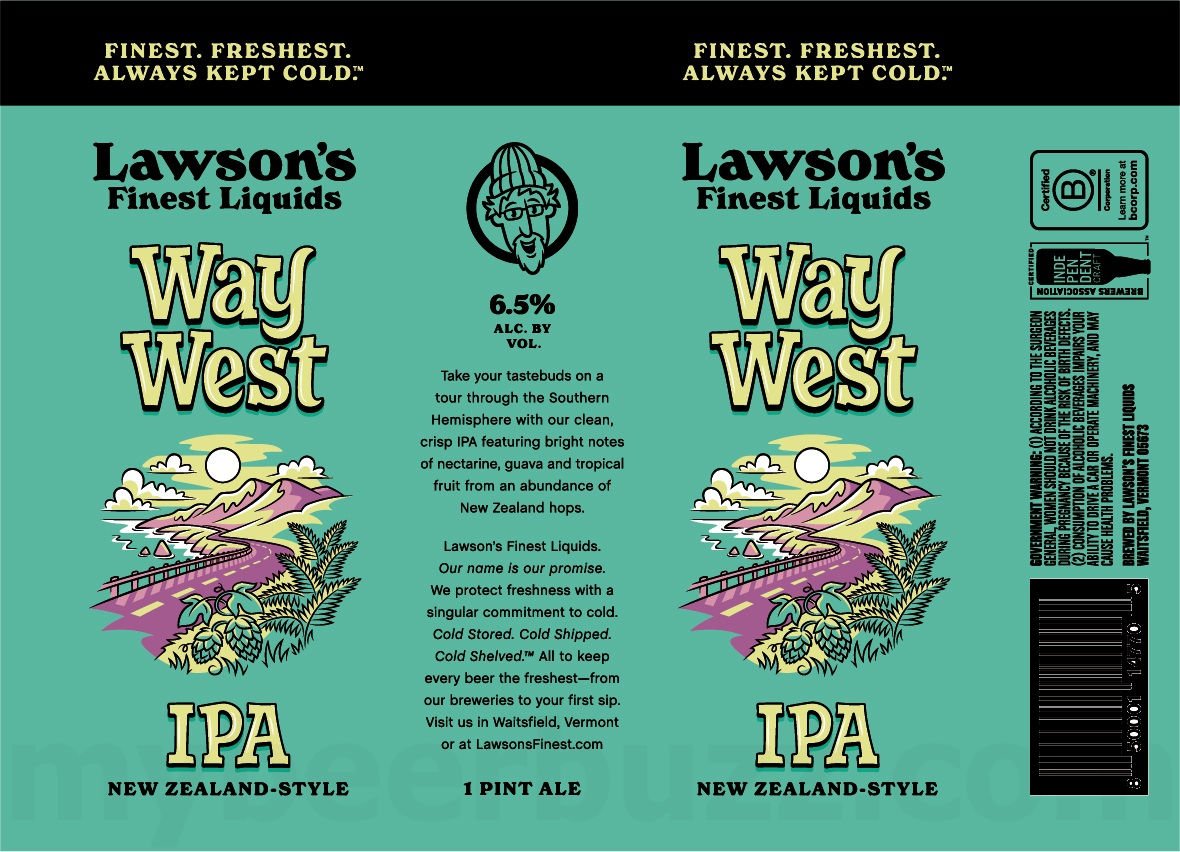 Lawson's Finest Liquids Adding Lager, Sip'n Non-Alcoholic IPA, Kiwi Coast, Way West IPA & Easy Sip IPA Cans 11 Lawsons Way West IPA