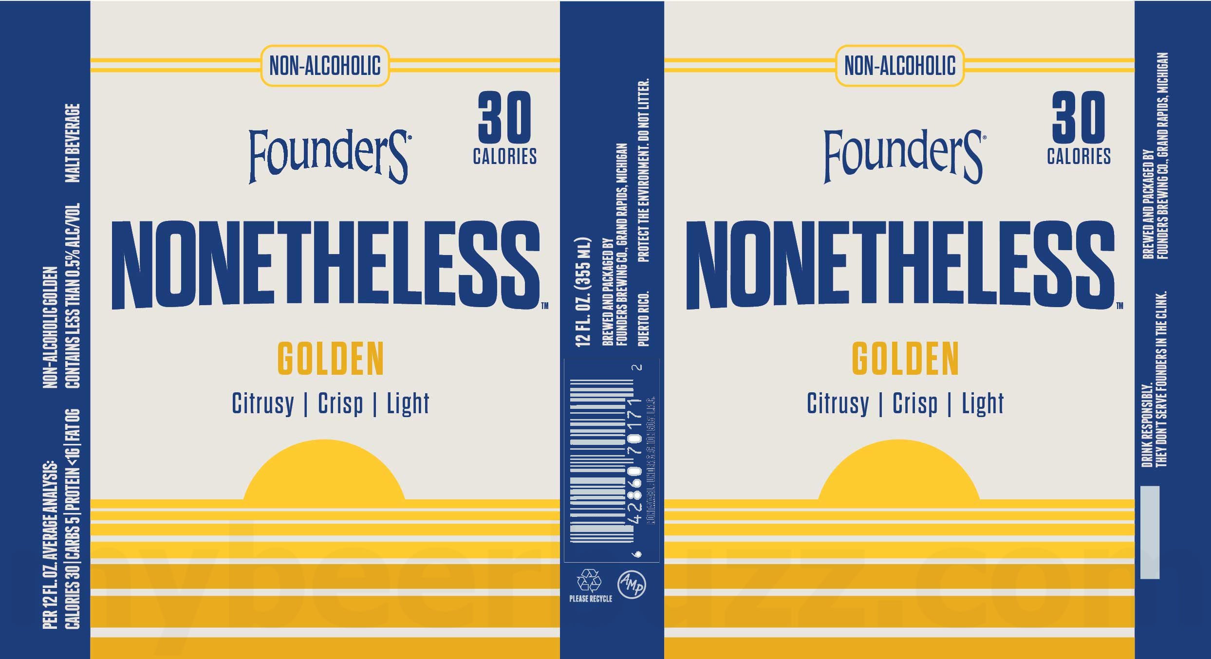 Founders Releasing Nonetheless Non-Alcoholic Golden Ale 12/16 8 Founders Nonetheless Golden