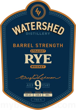 2026 Watershed Distillery Barrel Strength 9 Year Straight Rye Whiskey 750ml Bottles