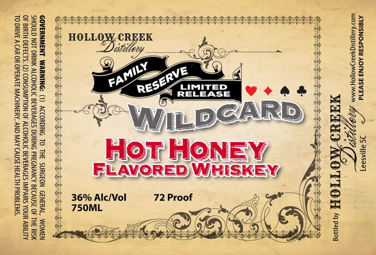 Hollow Creek Distillery Family Reserve Limited Release Wildcard Hot Honey Flavored Whiskey 750ml Bottles