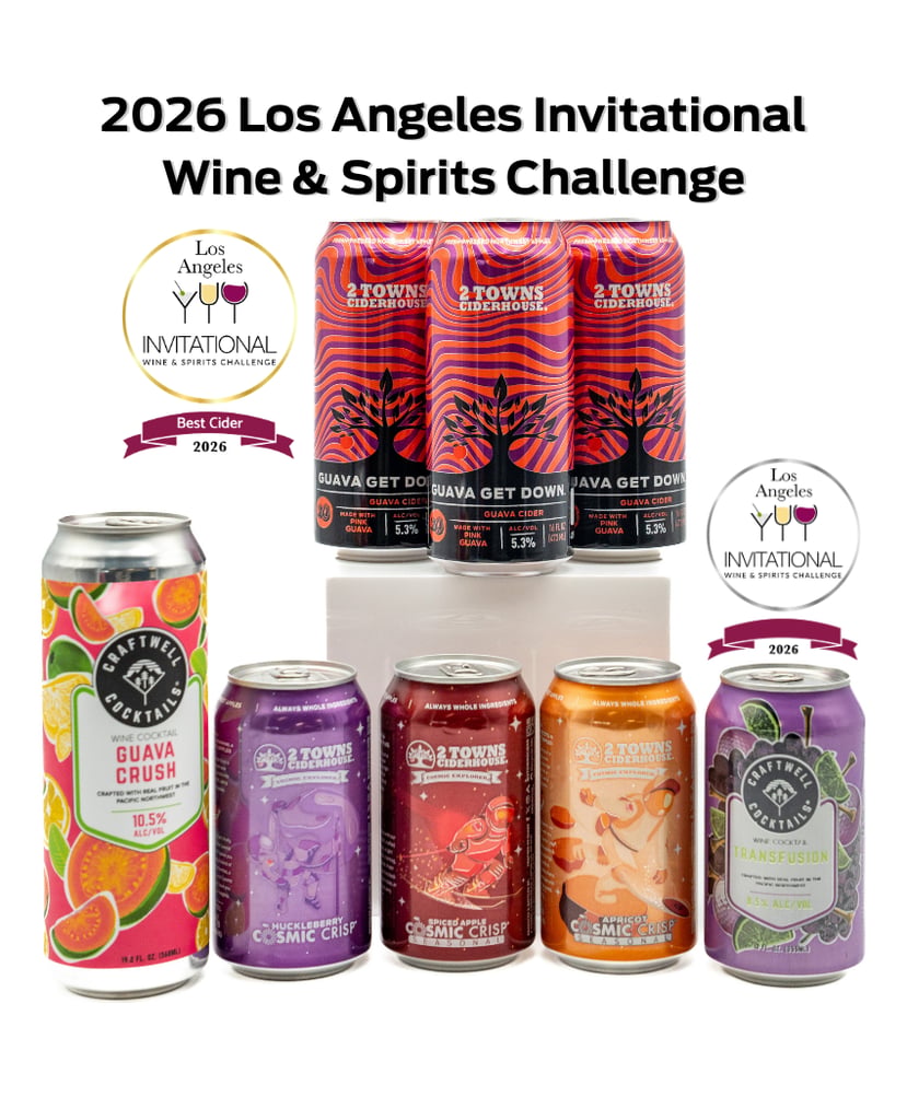 2 Towns Ciderhouse Earns Top Honors at 2026 LA Invitational Wine & Spirits Challenge / World Beer Cup / World Alcohol Free Awards / GUAVA GET DOWN TAKES PLATINUM ACROSS BOTH ALCOHOLIC AND NON-ALCOHOLIC CATEGORIES AT THE 9TH ANNUAL CIDERCRAFT AWARDS / ROOTED IN OREGON, HONORED IN ENGLAND: 2 TOWNS CIDERHOUSE EARNS INTERNATIONAL GOLD / OREGON CIDERIES SWEEP TRADITIONAL TANNIC CIDER CATEGORIES AT INTERNATIONAL CIDER AWARDS
