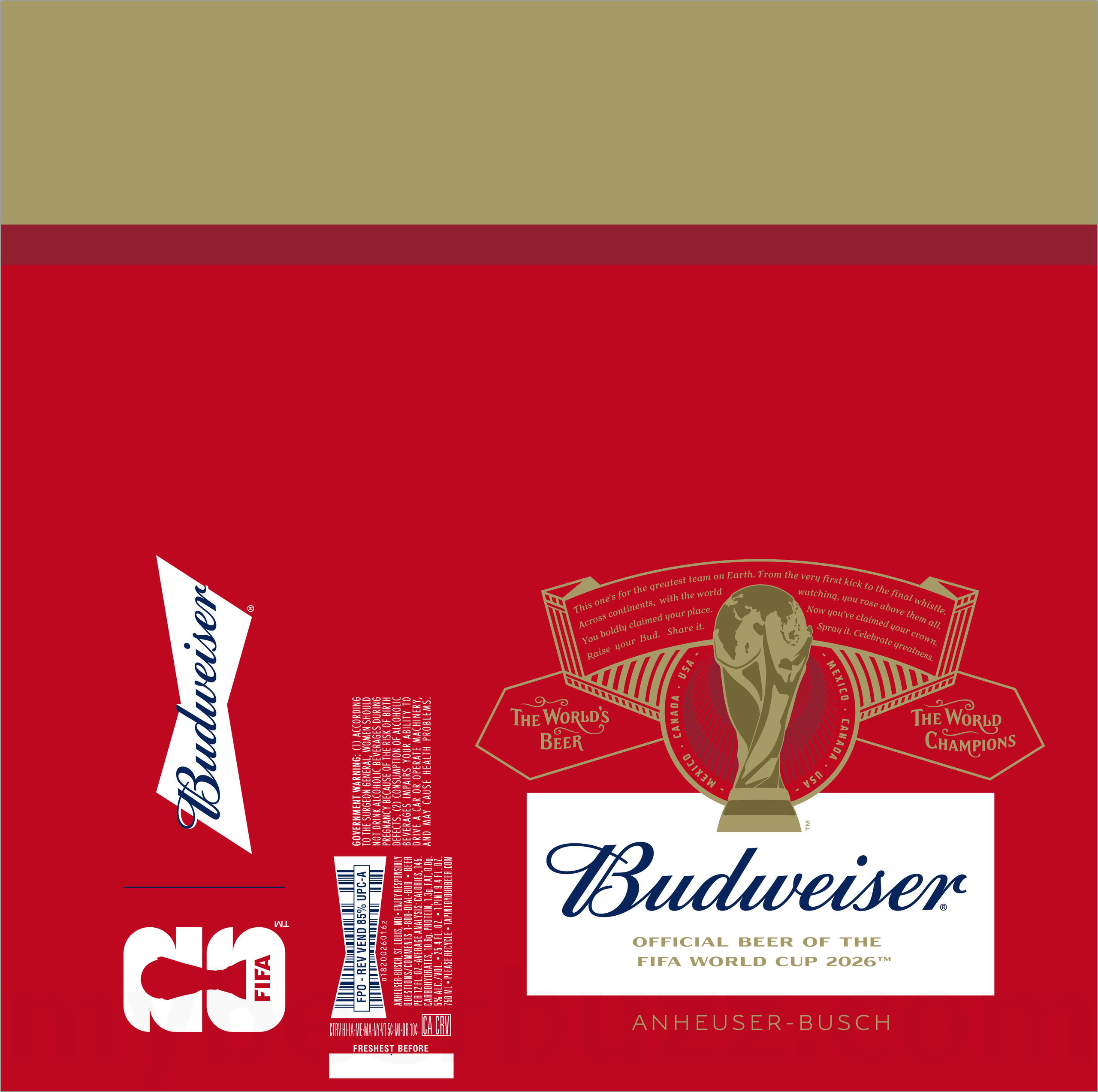 2026 Budweiser FIFA World Cip 750ml Bottles