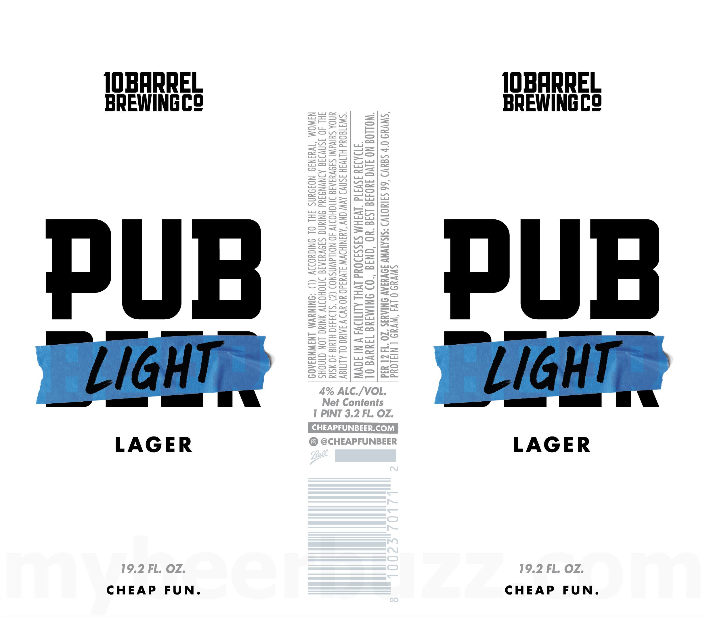 10 Barrel Pub Beer Introduces a 99‑Calorie American‑Style Light Lager at 4% ABV 8 2026 10 Barrel Pub Light 19.2-oz Cans