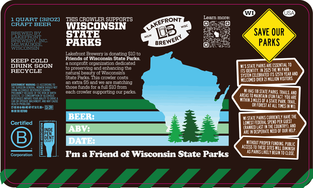 Lakefront Brewery Launches Partnership With Friends Of Wisconsin State Parks With A “Parks Crowler” Fundraising Campaign
