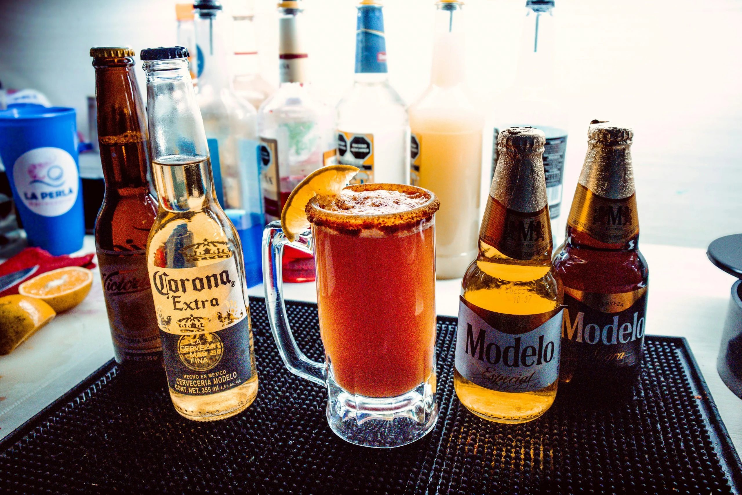 Grapefruit radler beer cocktail with fresh citrus and lager.