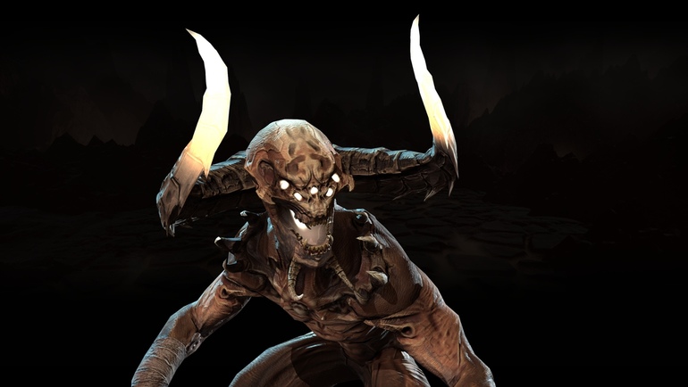 Demonic horned creature with glowing eyes lurking in a dark cavern, representing the deadly Venomous Abyss raid boss players must prepare to face in Season 2.