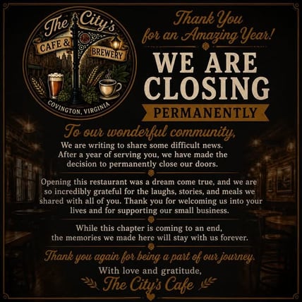 City's Cafe & Brewery Closing In Covington, Virginia