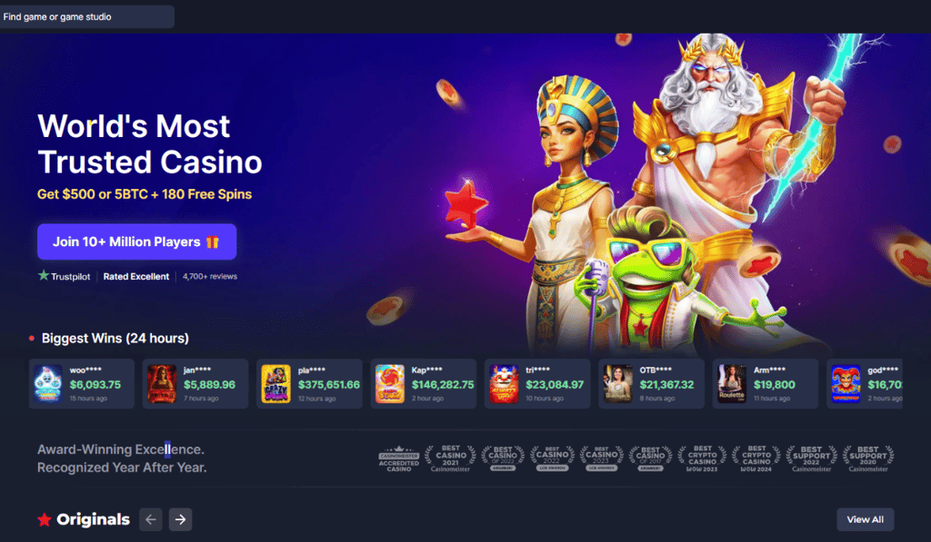 BitStarz casino gaming screen showcasing an online casino free signup bonus offer