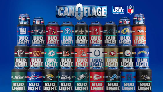 Bud Light cans with NFL team logos