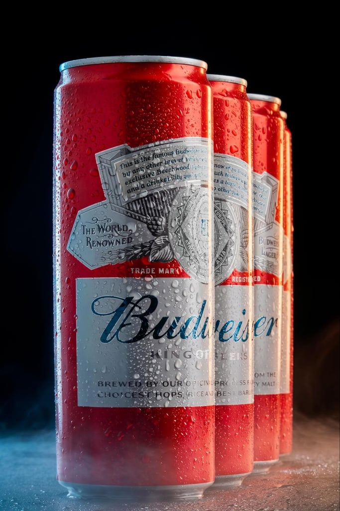 What Are Domestic Beers? Popular American Brands Explained 9 Cans of Budweiser beer against a dark background