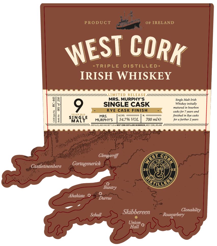 West Cork Mrs. Murphy’s Single Cask 9-Year Rye Cask Finish Triple Distilled Irish Whiskey