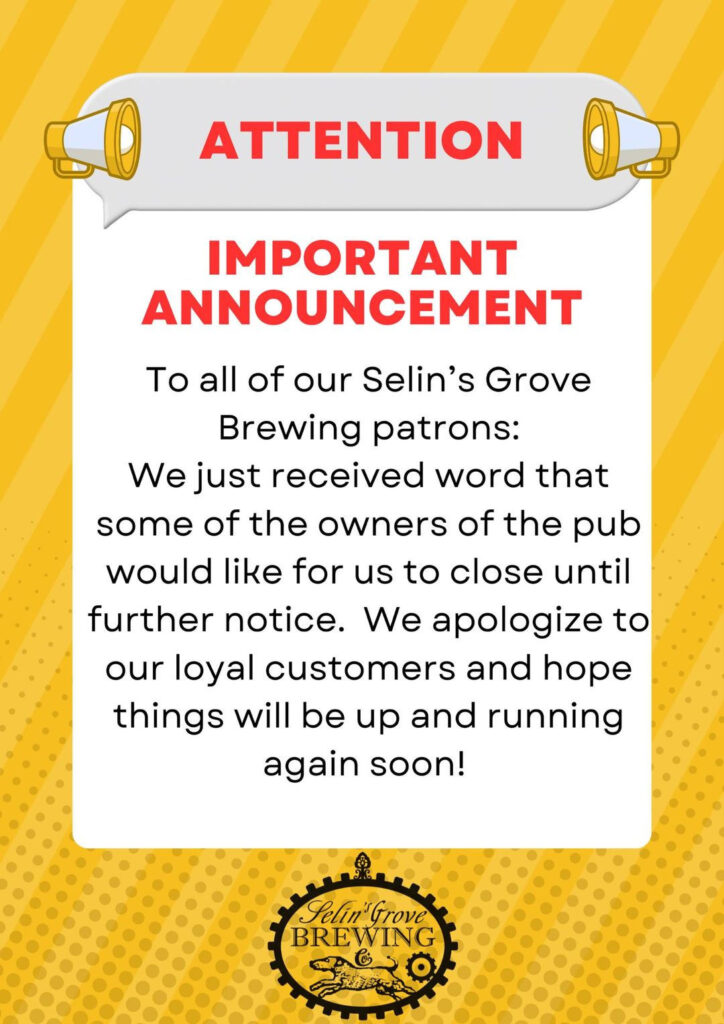 Selin’s Grove Brewing Closing Until Further Notice