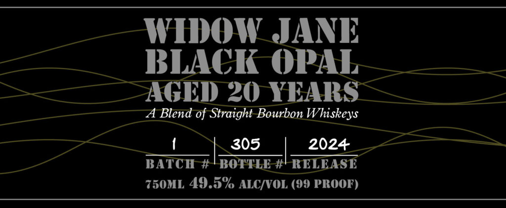 Widow Jane Distilling Black Opal 20-Year Straight Bourbon Whiskey Blend