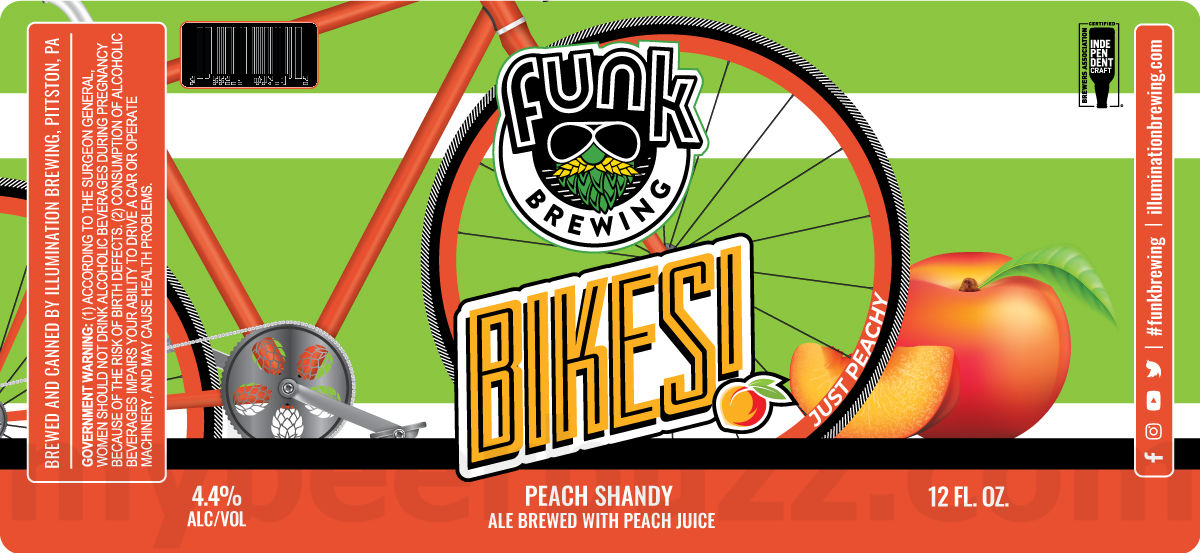 Funk Brewing Adding Bikes! Peach Shandy, Grape Shandy, Lemon Shandy, Watermelon Sour Power, Funk Local 99, Strawberry Sour Power, Bikes! Rocket Pop, Blueberry Sour Power, Triple Citrus, ¡Viva!, Hyperviolent Birthday Brew & Patriotic Shandy