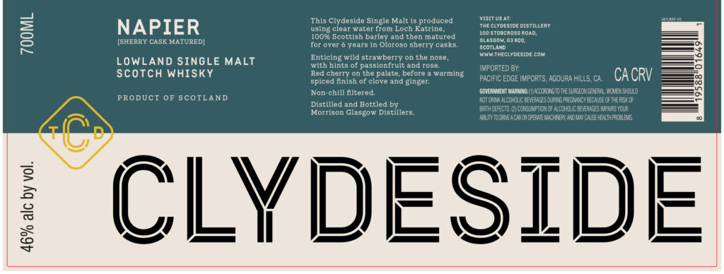 Clydeside Napier Sherry Cask Matured Lowland Single Malt Scotch Whiskey