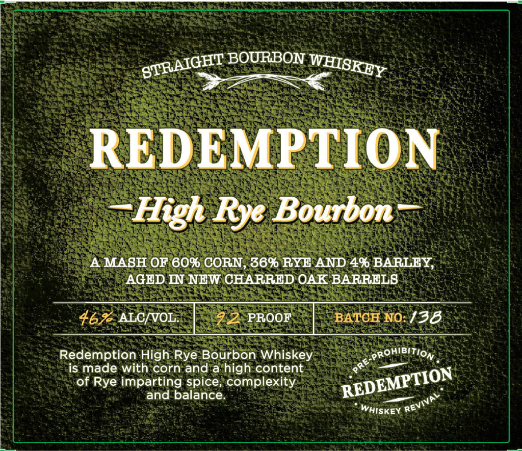 Tennessee Distilling Redemption Barrel Selections High Rye Bourbon