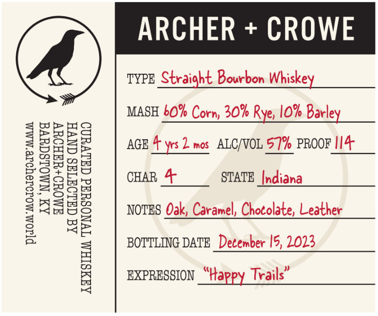 Strong Spirits Archer + Crowe Happy Trails Straight Bourbon Whiskey