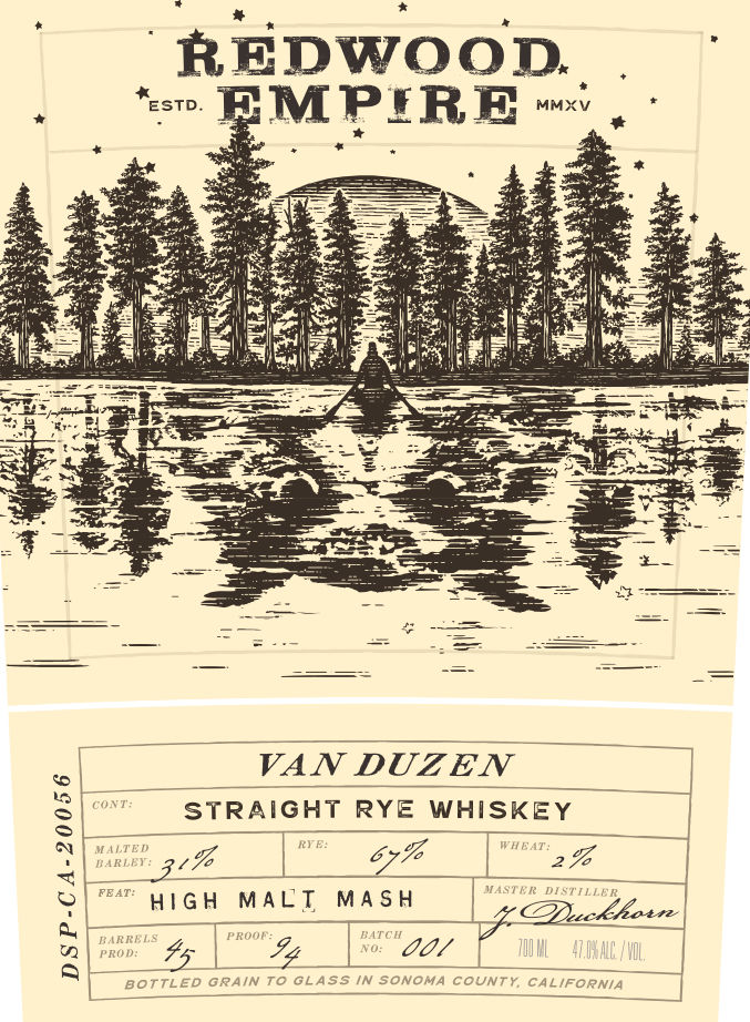 Redwood Empire Distilling Van Duzen Straight Rye Whiskey High Malt Mash