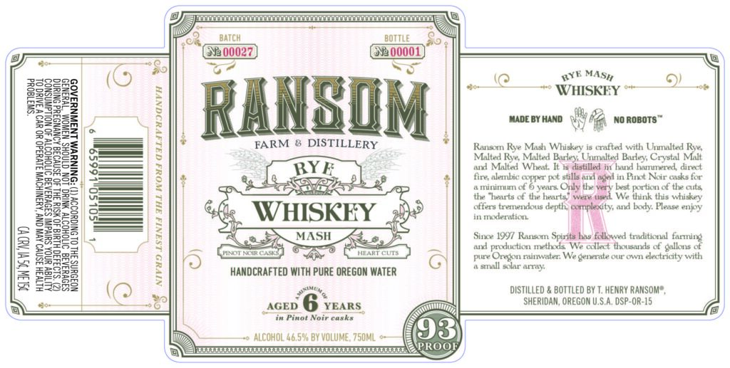 Ransom Farm & Distillery 6-Year Rye Mash Whiskey