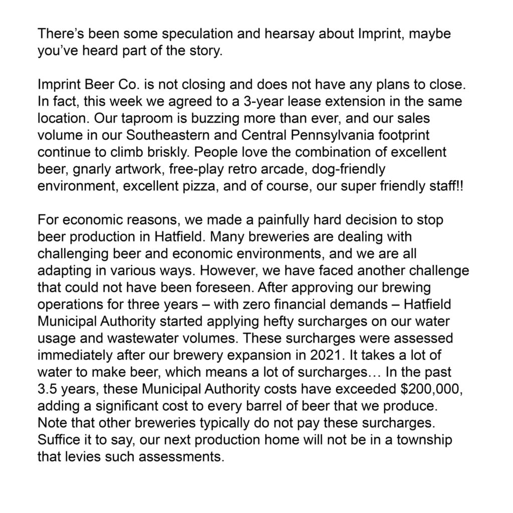 Imprint Beer Moving Production & Packaging Out Of Hatfield, PA
