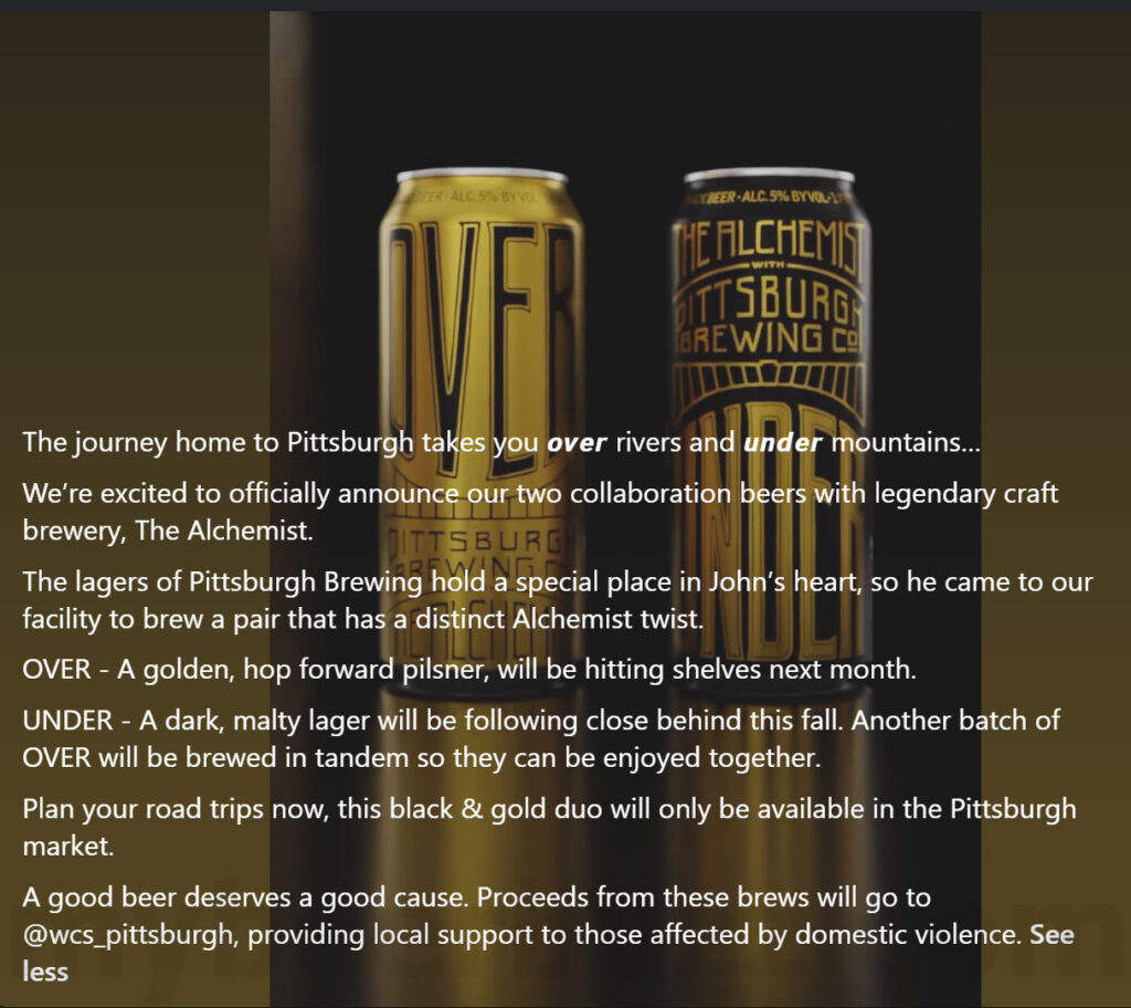 Pittsburgh Brewing & The Alchemist Collaborate On 2 Beers: Over & Under