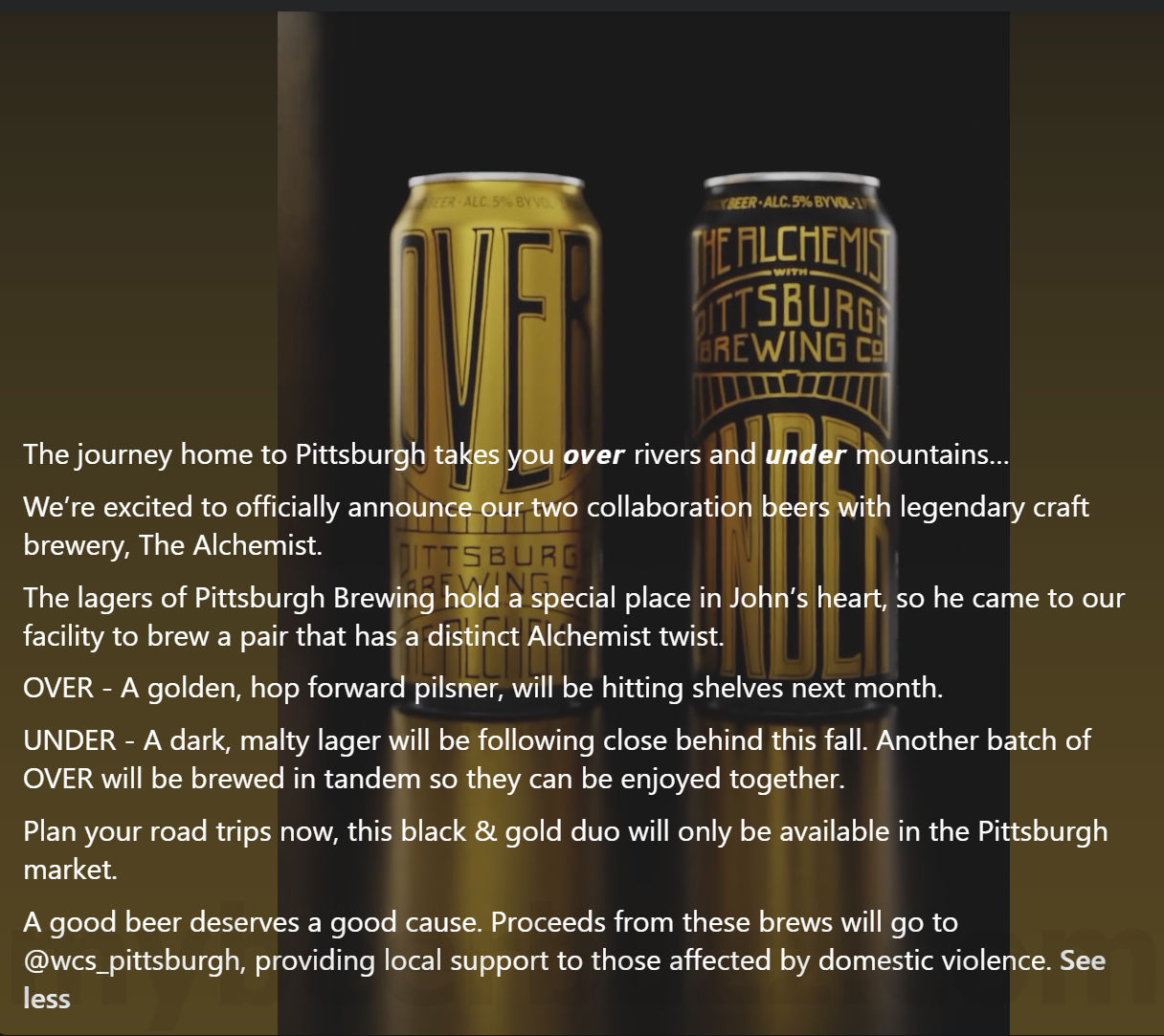 Pittsburgh Brewing & The Alchemist Collaborate On 2 Beers: Over & Under
