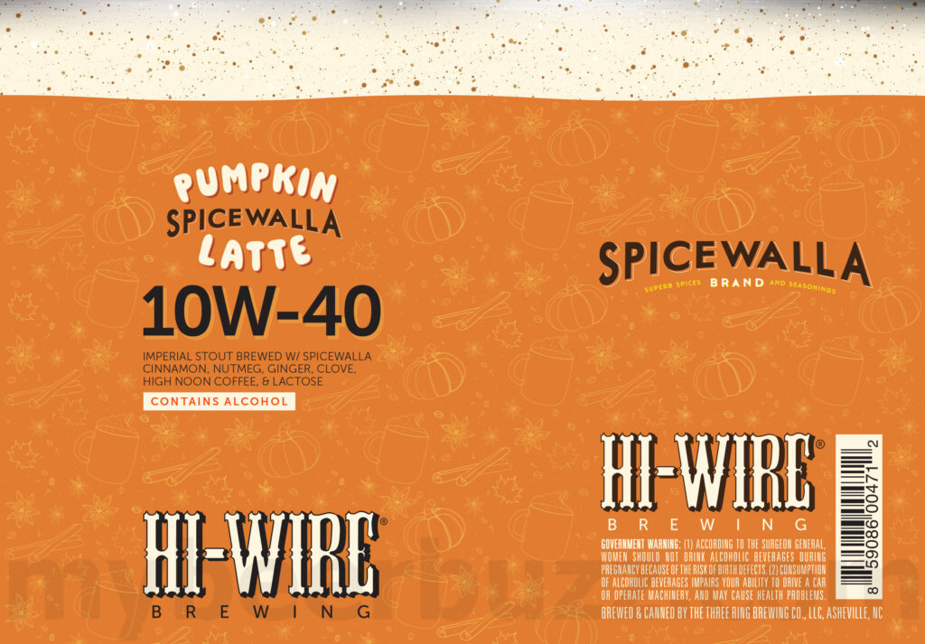 Hi-Wire Adding Pumpkin Spicewalla Latte 10W-40 & Asheville Loves Y’All V.2 Collaborations / Cedric’s IPA