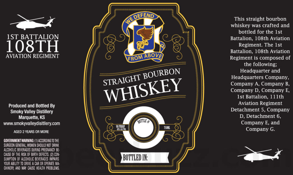 Smoky Valley Distillery 1st Battalion 108th Aviation Regiment We Defend From Above Straight Bourbon Whiskey
