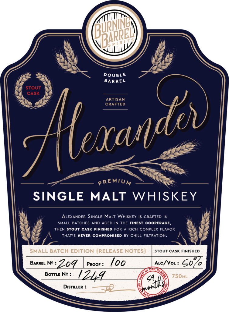 Burning Barrel Brewing & Spirits Alexander Premium Single Malt Whiskey Stout Cask