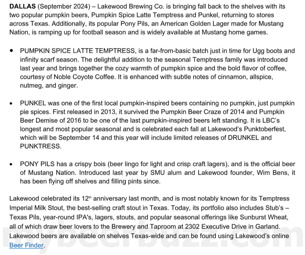 Lakewood Brewing Co. Welcomes Fall with Pumpkin Beers and Game-Day Lager