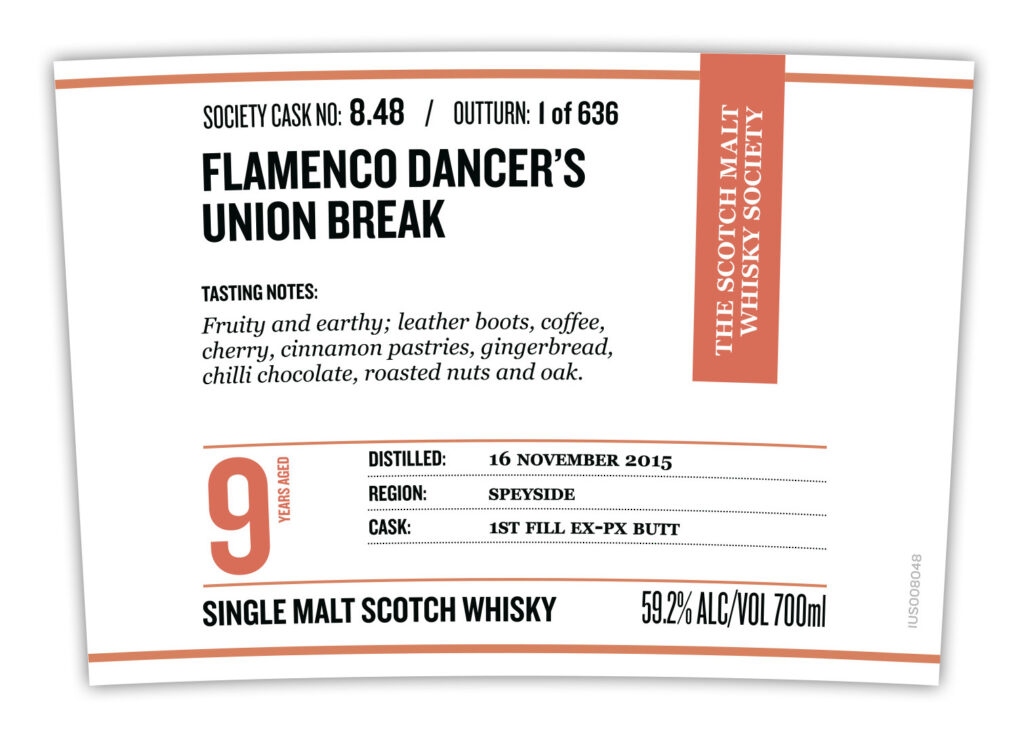Society Cask No 8.48 Flamenco Dancer’s Union Break 9-Year Single Malt Scotch Whiskey