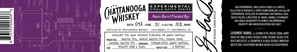Chattanooga Whiskey Experimental Single Batch Series Amaro Barrel Finished Rye Whiskey