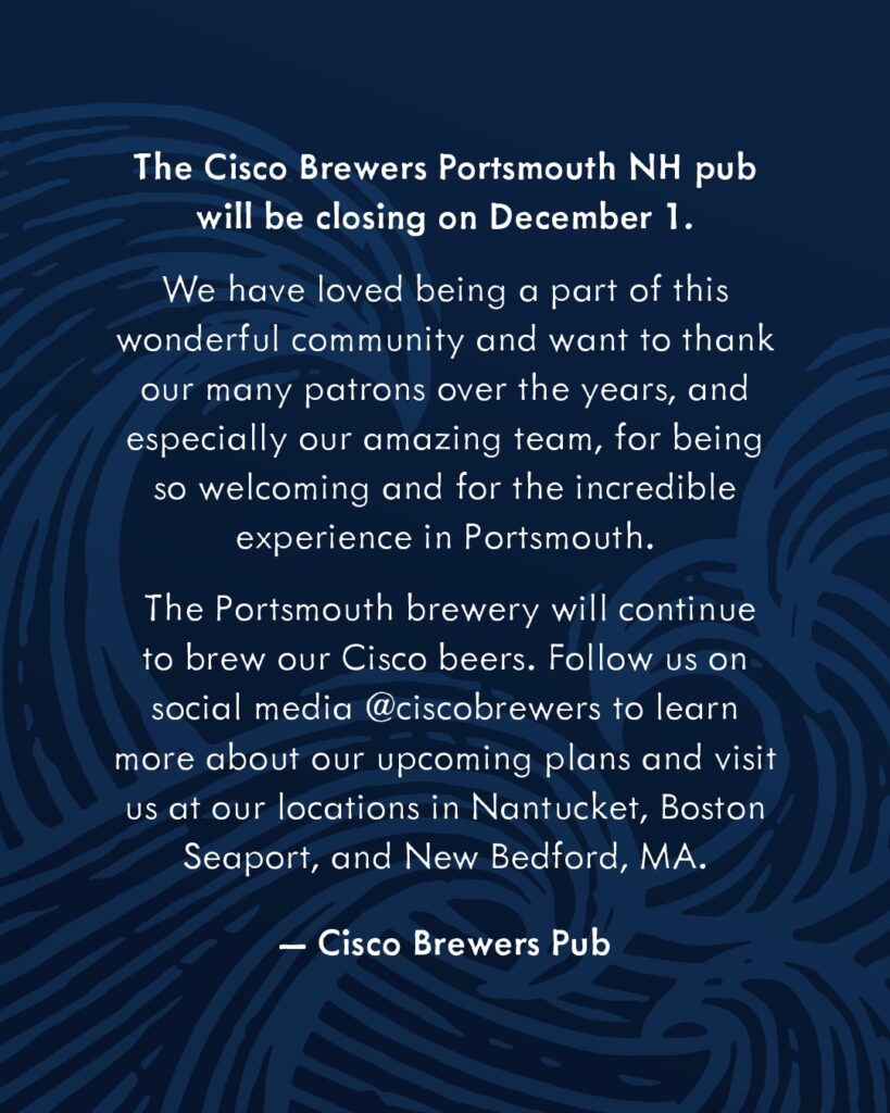 Cisco Brewers Portsmouth Closing 12/1