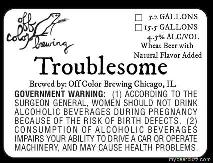 Off Color Brewing – Troublesome Wheat