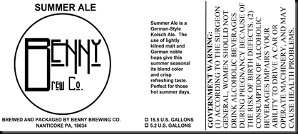 Benny Brew Co–Summer Ale